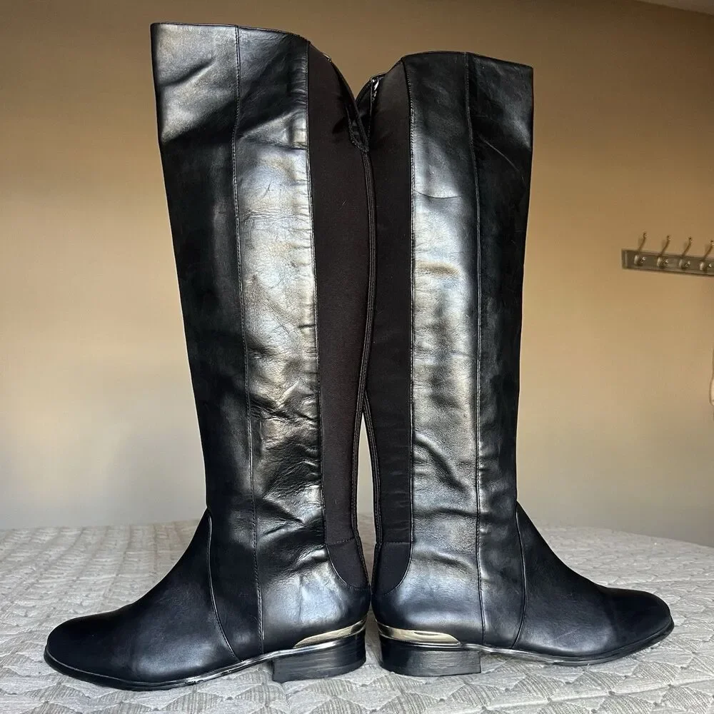 Ann Taylor Cody Black Leather Knee High Riding Boots Women‎ 7 M Classic Side Zip